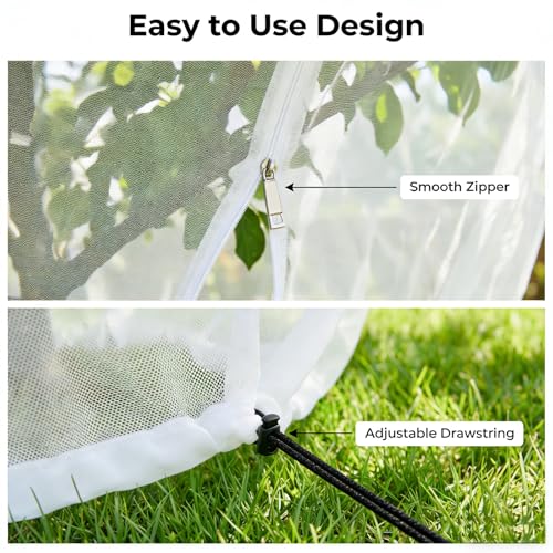 13x13Ft Large Fruit Tree Netting Cover Zipper Drawstring Garden Pest Mesh - size: 13x13FT