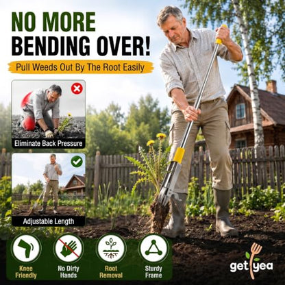 Stand Up Weed Puller Tool, Dual Eject, 4-Claw, 48" Long Handle