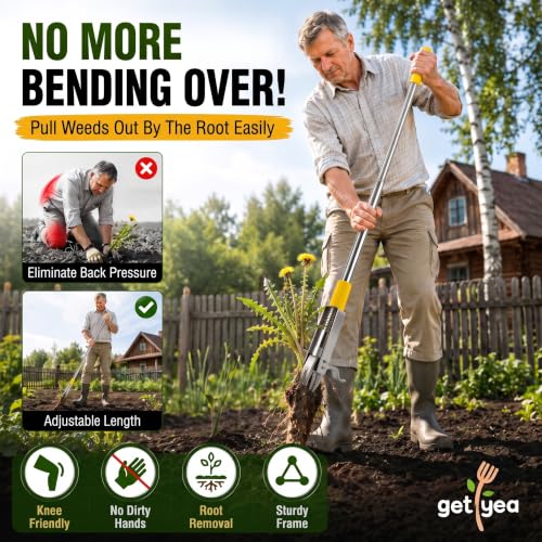 Stand Up Weed Puller Tool, Dual Eject, 4-Claw, 48" Long Handle