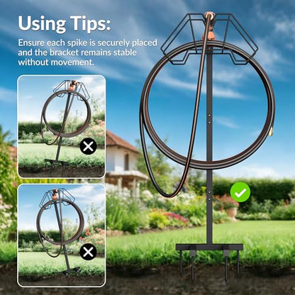 Giraffe Tools Garden Hose Holder with 4 Spikes Holds 150FT, Freestanding