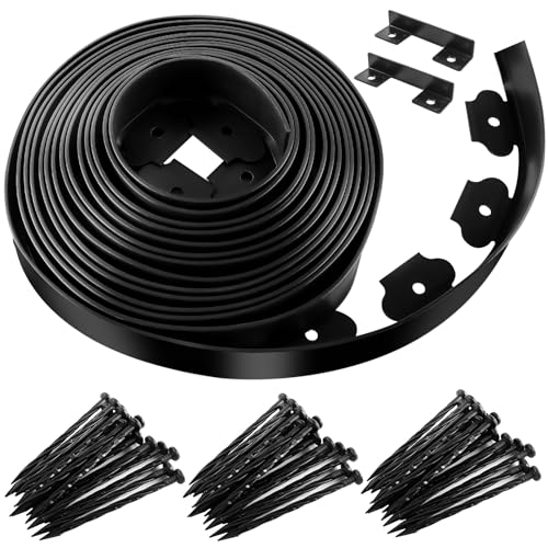 Landscape Edging, 2 Inch Tall 33 Ft No Dig Landscape Garden Edging Border Kit with 50 Anchoring Spikes, Plastic Garden Border for Landscaping Flower Bed Lawn Yard Grass Paver Pathway Walkway, Black - size: 2IN x 33FT