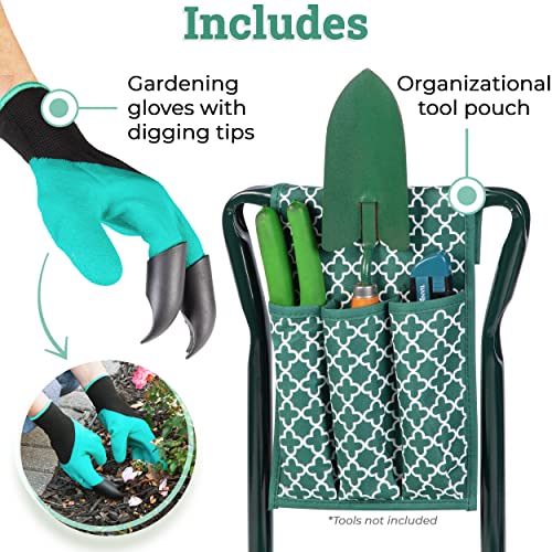Garden Kneeler And Seat - Protects Your Knees, Clothes From Dirt & Grass Stains - Foldable Stool For Ease Of Storage - EVA Foam Pad - Sturdy and Lightweight - Bench Comes With A Free Tool Pouch!