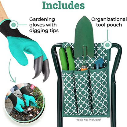 Garden Kneeler And Seat - Protects Your Knees, Clothes From Dirt & Grass Stains - Foldable Stool For Ease Of Storage - EVA Foam Pad - Sturdy and Lightweight - Bench Comes With A Free Tool Pouch!