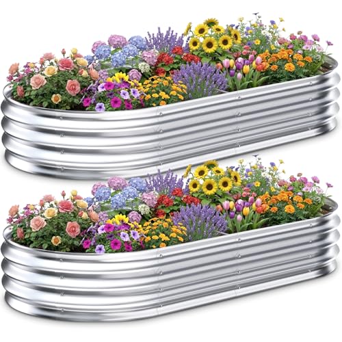 Galvanized Raised Garden Bed Outdoor, 6x3x1ft(2 Pack) Metal Heavy Duty Planter Boxes for Gardening, Easy Assemble Large Oval Plant Container Kit for Vegetables, Flowers, Fruits, Silver - color: 2-silver(2pcs), size: 6X3X1FT