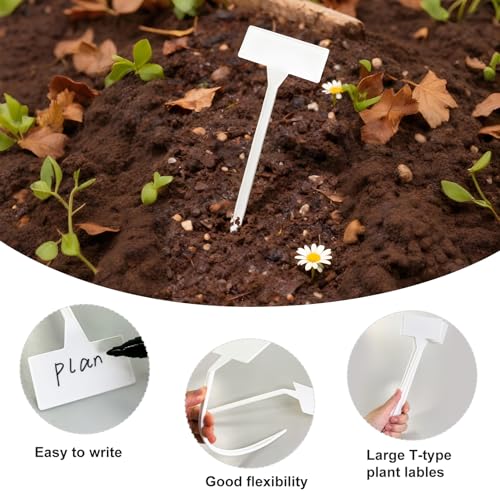Mziart 30 Pack Large Plant Labels for Outdoor Garden Labels, Waterproof 12 Inch Tall T-Type Plastic Plant Tags Stakes Garden Markers for Herbs Flowers Vegetables, White