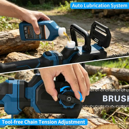 12" Brushless Telescopic Chainsaw, 2-IN-1 21V Cordless Electric Chain Saw with 2 x 4.0Ah Batteries and Charger, Tool-Free Chain Tension, Power Chain Saws for Tree Trimming, Wood Cutting