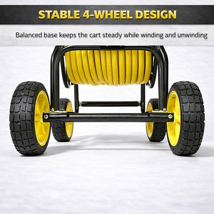 4-Wheel Hose Reel Cart, Heavy Duty Hose Reel, Holds 250ft of 5/8" Hose - size: 250ft Garden Hose Capacity