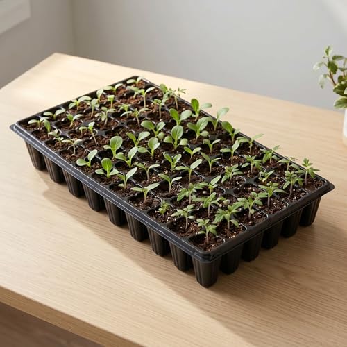 72 Cell Seed Starter Tray, 10 Pack Seed Trays with Drain Holes — 2.2 Inch Deep Seedling Plug Insert for Germination Propagation, 720 Cells, 21 x 11.5 Inches, Black