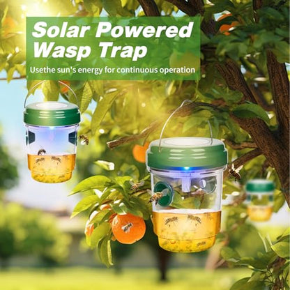 Wasp Traps Outdoor Hanging, Solar Bee Trap 4 Packs, 2026 Upgrade Wasp Deterrent Killer, Carpenter bee Catcher for Outside, Flying Insect Traps Reusable Yellow Jacket Hornet Catchers with LED Light