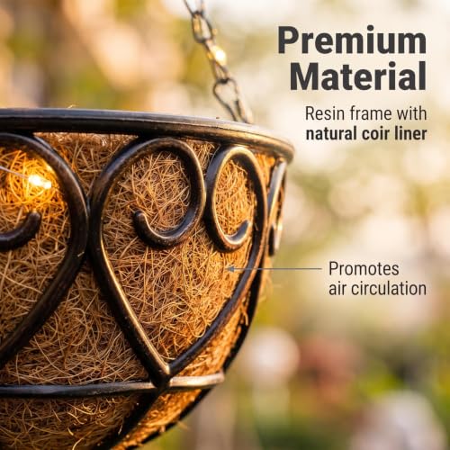Neioaas 2PCS Solar Hanging Flower Baskets with Light 10 Inch for Outside