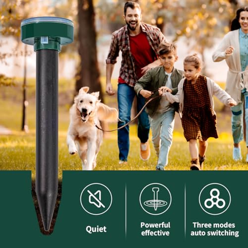 8-Solar Ultrasonic Mole Repellent, Waterproof Stakes Lawn Gophers Snakes