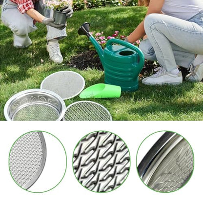Stainless Steel Soil Sifter for Gardening,Sand Sifter Tool with Interchangeable Mesh Screens(1,3,6,9,12mm) and Scoop Shovel,Soil and Compost Screening Kit