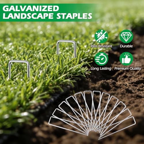 100 Pack Landscape Staples, 4" 8 Gauge Galvanized Steel Garden Stakes,Landscape Pins Turf Staples for Securing Weed Barrier Artificial Grass - size: 4in