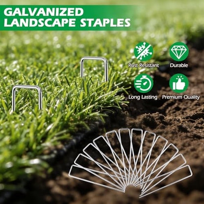 100 Pack Landscape Staples, 4" 8 Gauge Galvanized Steel Garden Stakes,Landscape Pins Turf Staples for Securing Weed Barrier Artificial Grass - size: 4in
