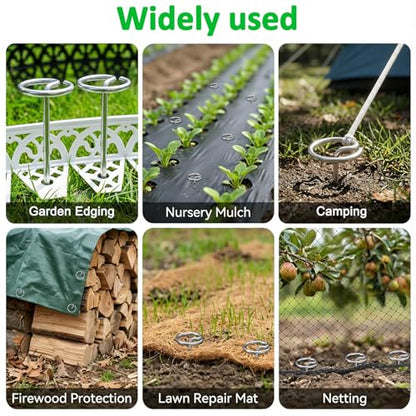 Heavy Duty Landscape Staples, 50 Pack 6-Inch G-Shaped Thickened Galvanized Garden Fabric Staples,Rust-Resistant Ground Cover Pins for Weed Barrier, Erosion Control & Landscaping Projects - size: 6 in 50 PCS
