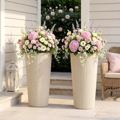 24" Tall Planters for Outdoor Plants with Insert, Set of 2 Cream - color: Beige-r