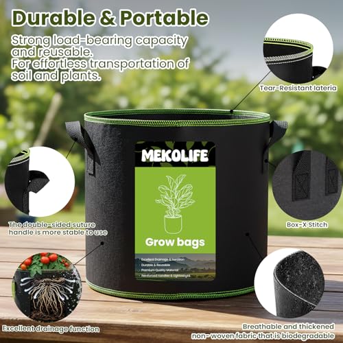 MEKOLIFE 6-Pack 5 Gallon Fabric Grow Bags, Breathable Planters with Handles - size: 6Pack(5 Gallon)