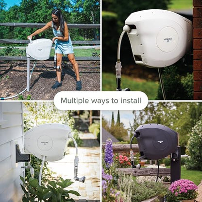HOSELINK Classic Charcoal 82ft Hi-Flow Automatic Retractable Hi-Flow Garden Hose Reel, 9/16”, UV-Stabilized Kink-Free Hose, Wall Mounted Complete Watering Solution for Backyard, Garden & Outdoor - size: 82ft 9/16" Hi-Flow