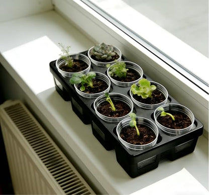 8 Cell Nursery Pot Trays 10 Pack (12"x6"x2") with 2.5 inch (6.5CM) Round Seedling Pots 80pcs (Clear), Plastic Seed Starter Tray with Removable Drain Holes for Carrying and Holding Plant Pot