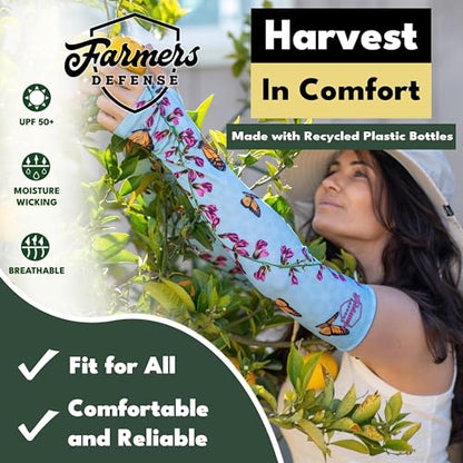 FARMER'S DEFENSE Gardening Arm Sleeves|UV Cooling Protective Sleeve Women & Men|Anti-Scratch Cover Sun UPF Outdoor Protection - Antique Bloom - Green - S/M - color: Antique Bloom - Green, size: Small-Medium