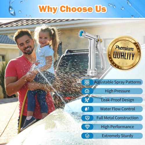 AUTOMAN Full Size Garden Hose Nozzle, 2 Pack High Pressure Pistol Grip Water Nozzle Sprayer with Threaded Front, Adjustable Spray Water Flow for Washing Car, Cleaning Ground, Watering Plants - size: 2 Pack, style: Zinc Alloy