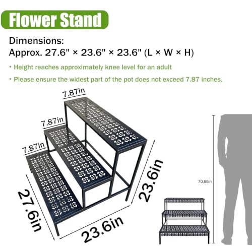 Garden 4 you 3-Tier Rectangular Metal Plant Stand, Ladder Flower Pot Rack - color: Black, size: 27.5"L x 23.6"W x 23.6"H