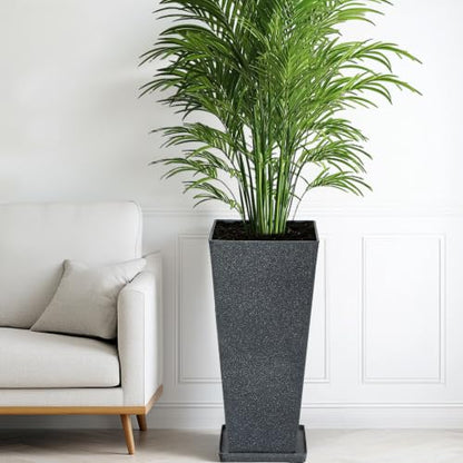 Autodaya 28" Plant Pots Tall Planters for Plants Outdoor Set of 2 with Tray - color: Tall Terrazzo Black-28"
