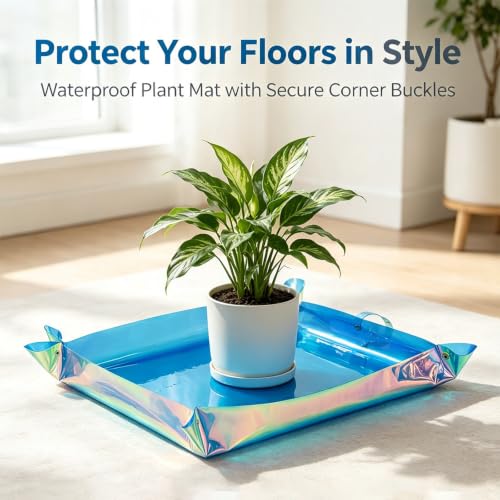 Kasepie Pink PVC Plant Repotting Mat, 19x27 Inch, Foldable Dirt Control Tray for Indoor Transplanting, Gardening Gift for Women and Men (Blue) - color: Blue