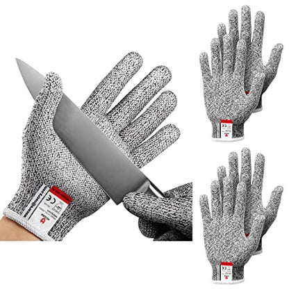 NoCry Cut Resistant Gloves With Grip Dots Palm — Food Grade Cutting Glove - color: Grip Dots (Grey), size: X-Small, style: 3 Pack