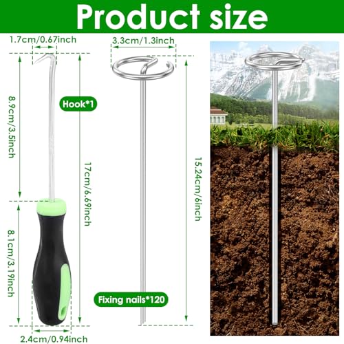 120 PCS Landscape Fabric Stakes 6 inch 8 Gauge Circle Top Garden Stakes - size: 6 inch-120pcs