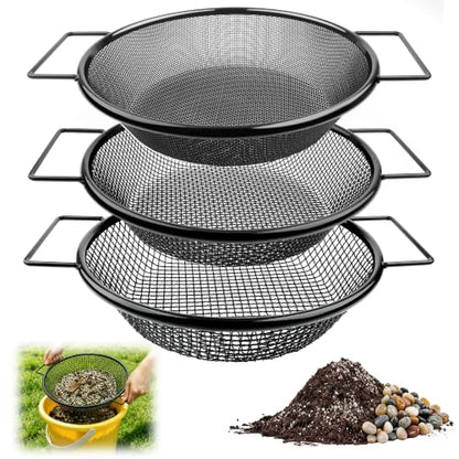 Mulctun 3Pcs Soil Sifter with Handles,Heavy Duty Dirt Sifter for Gardening - color: Black, size: 3 Pcs (2,4,6mm grid)