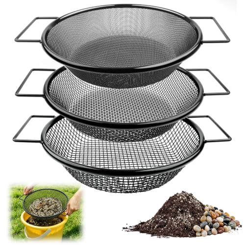 Mulctun 3Pcs Soil Sifter with Handles,Heavy Duty Dirt Sifter for Gardening - color: Black, size: 3 Pcs (2,4,6mm grid)