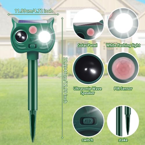 2 Pack Solar Animal Repellent Outdoor, Ultrasonic Deer Repellent Outdoor