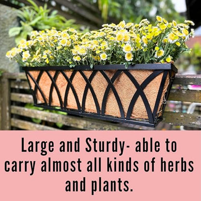 LaLaGreen Outdoor Railing Planter (24 in, 4 Pack) Black Flower Box Holder - size: 24" (60cm) x 4 pack