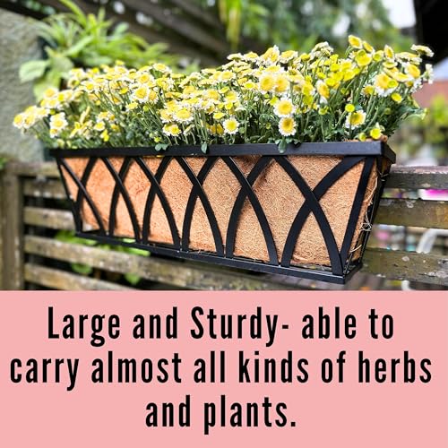 LaLaGreen Wall Planter (4 Pack, 30 Inch) Large Railing Planter Box for Outdoor Plants with Coco Liner, Metal Balcony Flower Basket Deck Rail Railing Fence Window Attach House Horse Trough Fence Porch - size: 30" (76cm) x 4 Pack