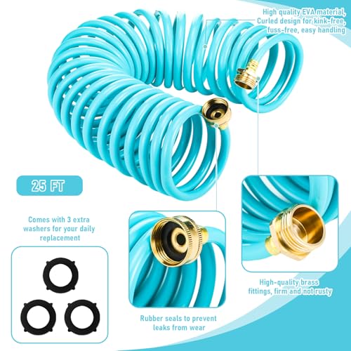 Pangda Expandable Coil Garden Hose 25 ft with Spray Nozzle, Blue - color: Blue, size: 25 Ft