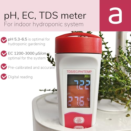 4-in-1 pH Meter TDS EC Meter for Hydroponics Growing System, Digital Water pH Tester for Hydroponic Nutrient Plant Food Solution, DWC Setup and Indoor Garden, Compatible with Aerogarden