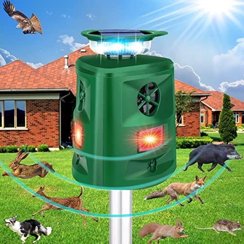 Solar Ultrasonic Squirrel Deer Repellent,Cat Repellent Outdoor,360 ° Solar Animal Repellent with Waterproof IP66 Motion Detection,Skunk Dog Raccoon Repellent Devices for Yard Garden Lawn Outdoor-Olive
