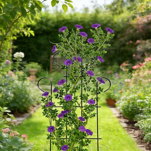 2 Pack 31 Inch Black Coated Wave Pot Metal Trellis Panel,Plant Stakes for Climbing Plants Outdoor Roses Vines Flower Vegetable Supports