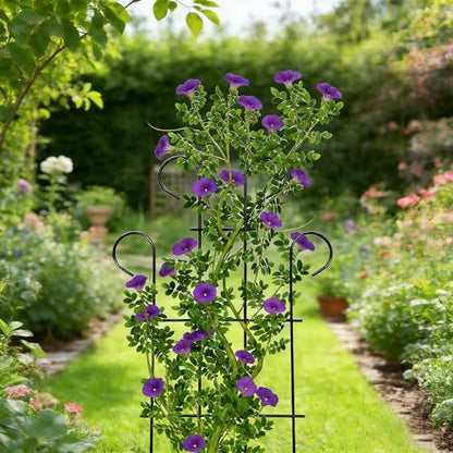 2 Pack 31 Inch Black Coated Wave Pot Metal Trellis Panel,Plant Stakes for Climbing Plants Outdoor Roses Vines Flower Vegetable Supports