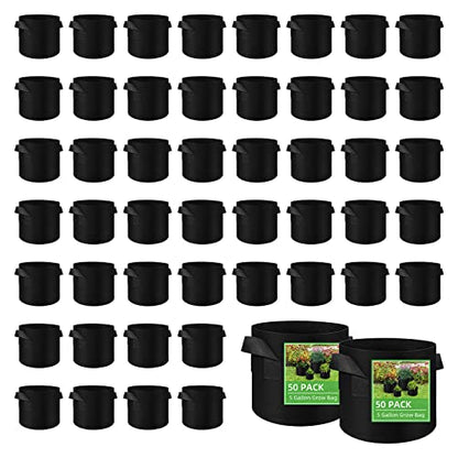 LITLANDSTAR 50 Pack 5 Gallon Plant Grow Bags, Breathable Felt Non-Woven Aeration Fabric Plant Grow Pots, Garden Planting Containers for Nursery Vegetable Flower Grow Bags with Handles (11.8x9.8inch) - size: 5 Gallon