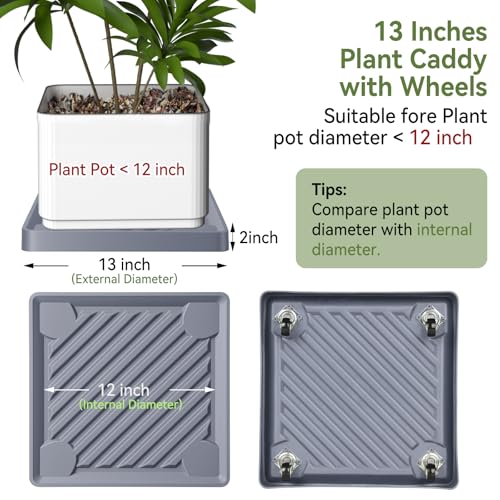 13.3" SquarePlant Caddy Beige with Hidden Wheels & Garden Tools Set - size: 13.38 Inch - Grey (1 Pcs)