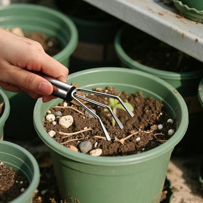 Mini Stainless Steel Soil Cultivator Hand Rake,Compact Garden Rake Tool,Handheld Soil Comb Tool for Indoor Plants,Succulent Cactus Soil Loosening Aeration Accessory for Balcony Container Gardening