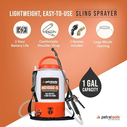 PetraTools HD1000-S 1 Gallon Electric Sprayer - 2-Hour Runtime, 2 Nozzles - size: 1 Gallon Standard