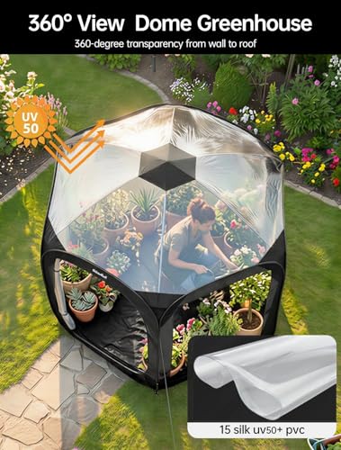 Porayhut Pop Up Greenhouse Tent,Portable Large Walk-in Plant House 10’X10’ ,Indoor Outdoor Gardening Plant Sunshine Room with PVC Mesh Cloth Cover for Protecting Plant from Cold Frost & Birds - style: 90.6"Tall Black Greenhouse