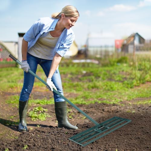 Lawn Leveling Rake, 30" x 10" Heavy Duty Steel Lawn Leveler Tool with 6 FT Extended Handle, Level Soil Sand Dirt for Yard, Garden, Golf Course, Farm, Green - color: Green, size: 6FT 30"x10"
