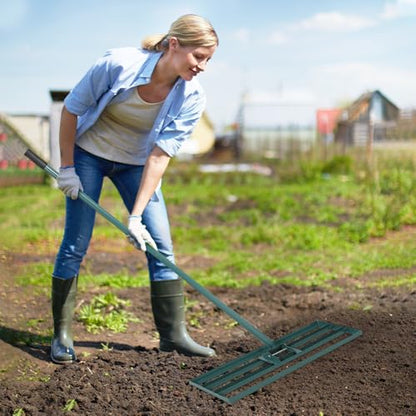 Lawn Leveling Rake, 30" x 10" Heavy Duty Steel Lawn Leveler Tool with 6 FT Extended Handle, Level Soil Sand Dirt for Yard, Garden, Golf Course, Farm, Green - color: Green, size: 6FT 30"x10"