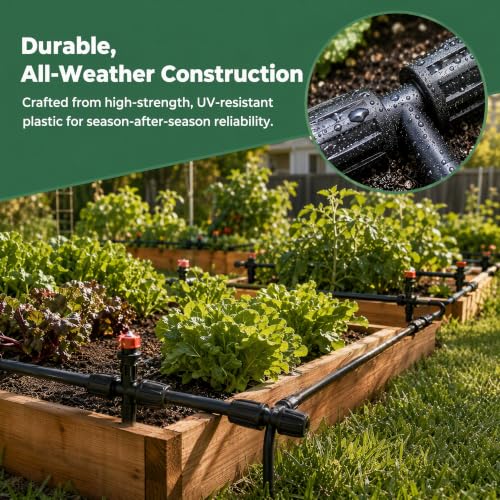 6 Pcs 1/2'' to 1/4'' Drip Irrigation Fittings & 8 Plugs -3 Way Push-to-Fit