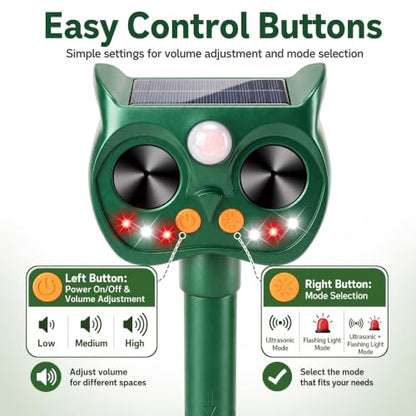 2 Pack Solar Ultrasonic Animal Repeller, Motion Sensor Deer Cat Deterrent