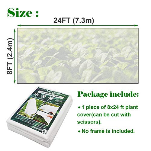 Plant Covers, 8Ft x 24Ft Reusable Floating Row Cover, 1oz Freeze Protection Plant Blankets for Cold Weather, Garden Winterize Cover for Winter Frost Protection, Thickened 1 oz Garden Quilt Cover - size: 8ftx24ft